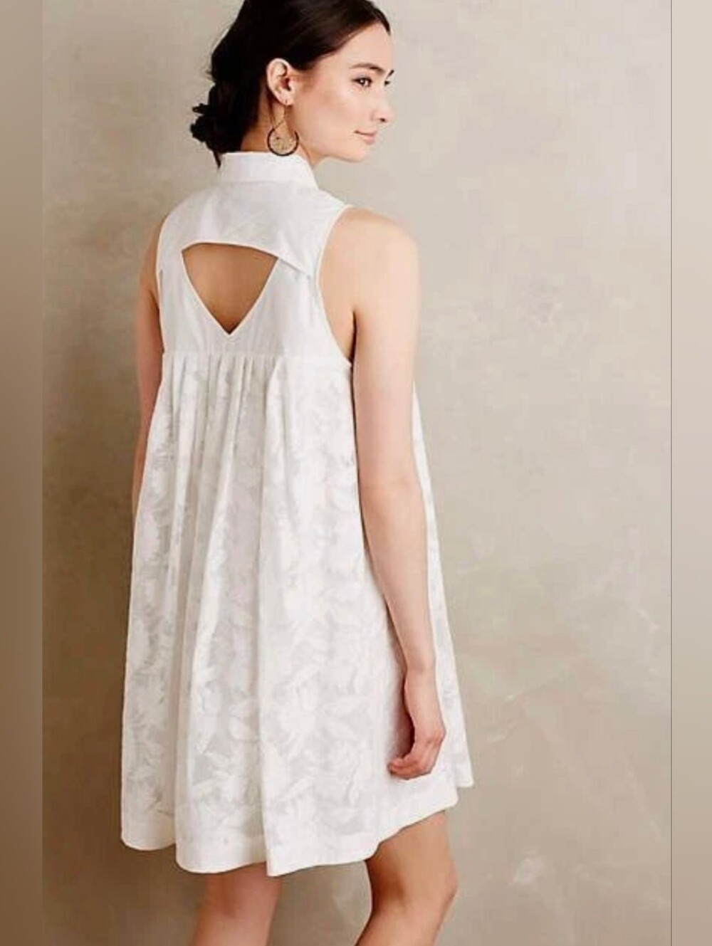 Anthropologie HD In Paris White Lace Poplin Swing Dress Boho Chic Size S